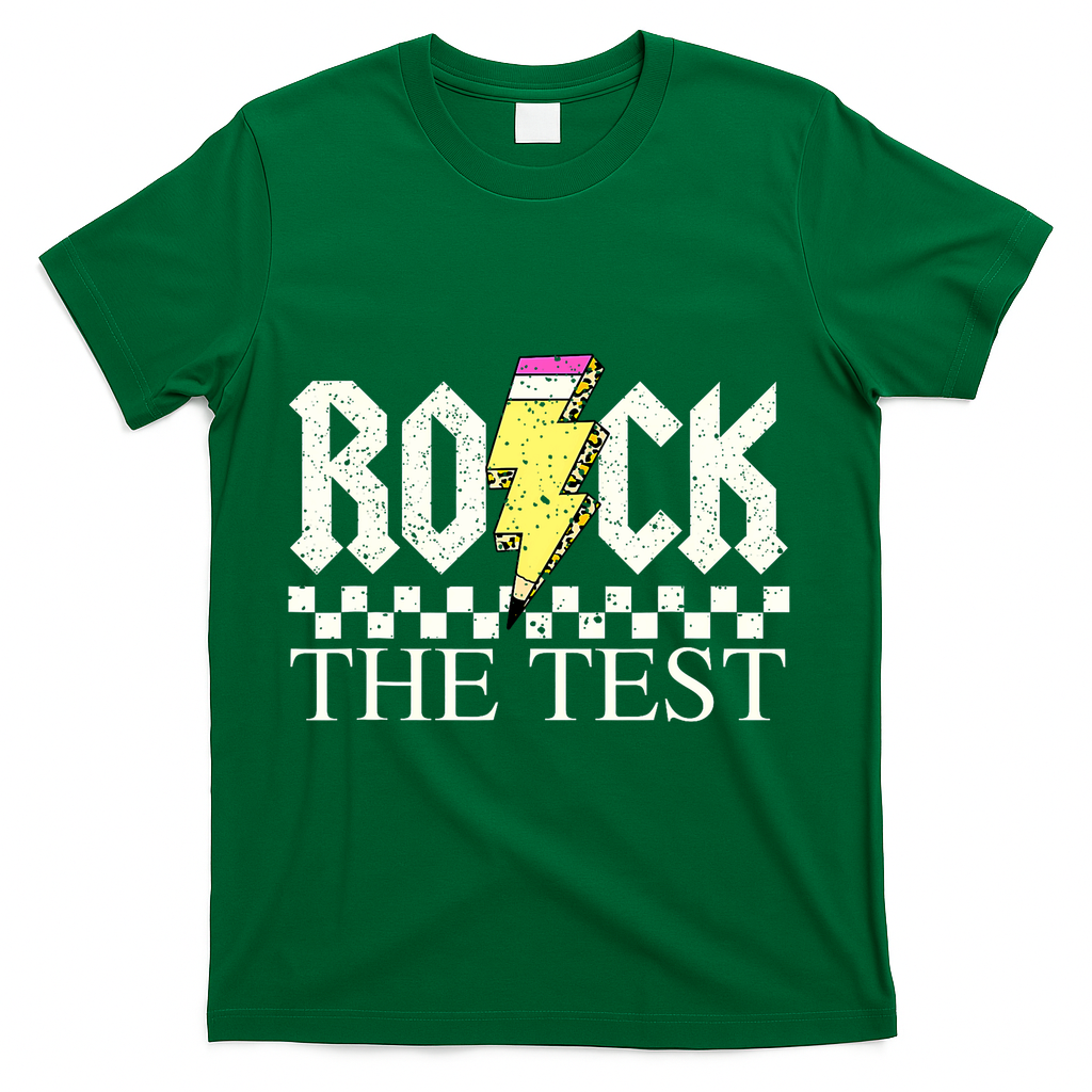 Testing Day Teacher Student Motivational Rock The Test  T-Shirt - Green