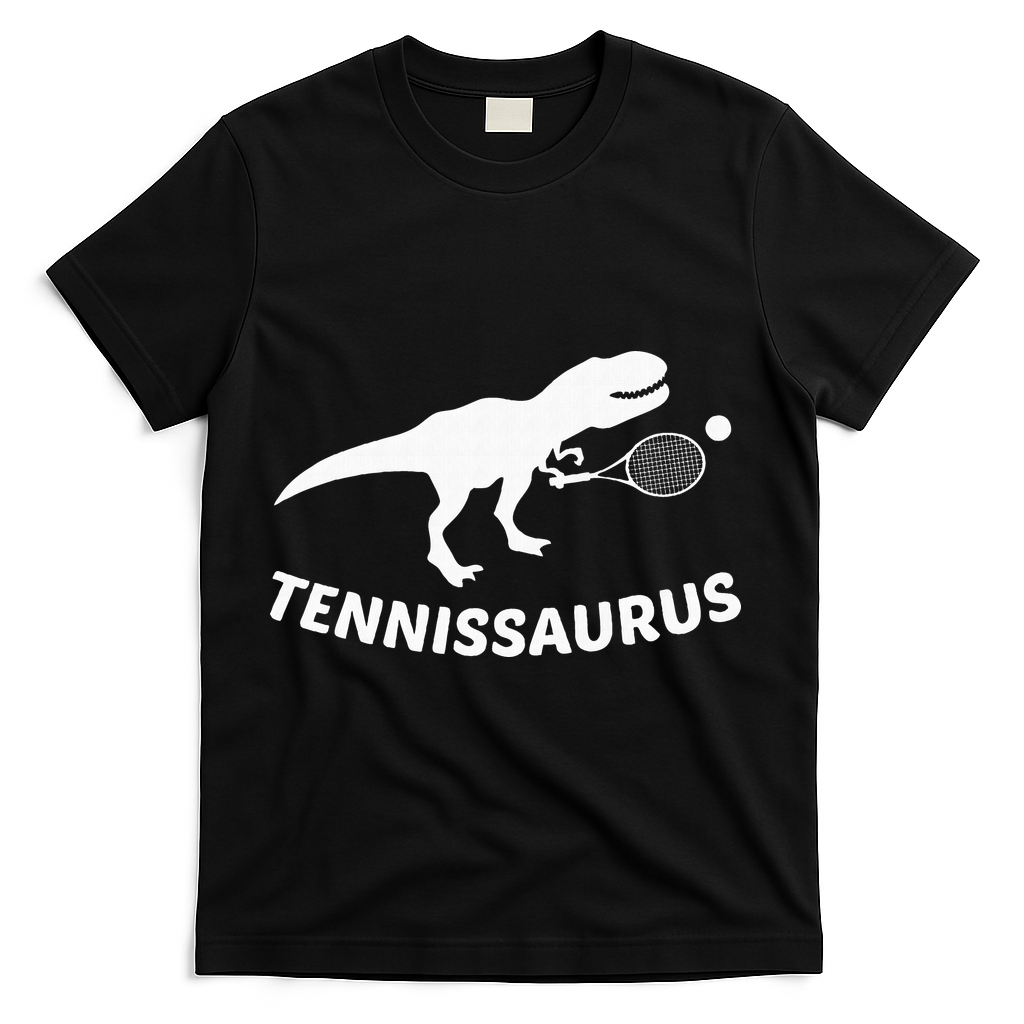 Tennisaurus Dinosaur Tennis Funny Racket T-rex T-Shirt - Black