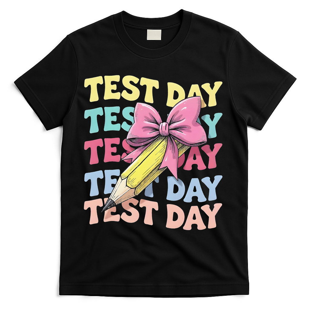 Test Day Testing Teacher Coquette Bow Pencil T-Shirt - Black