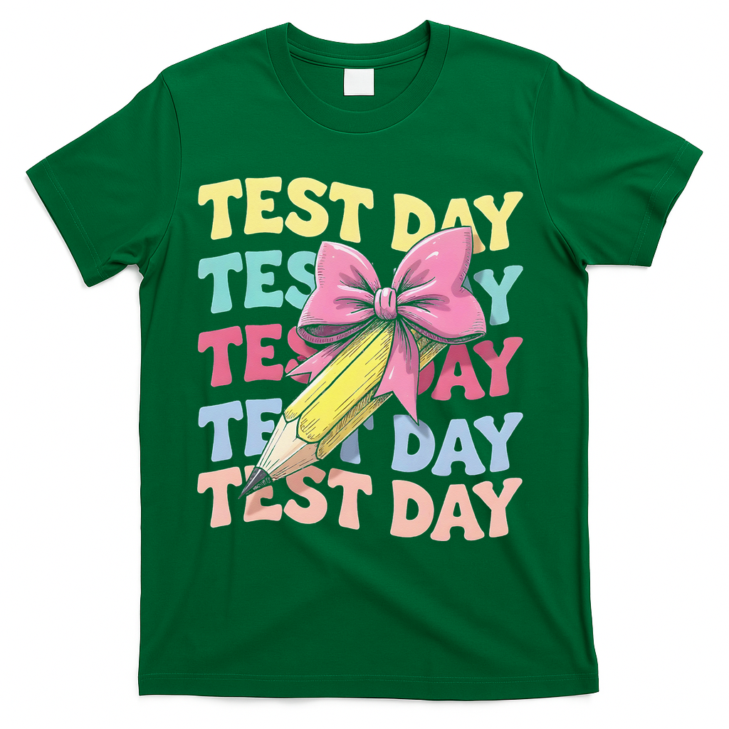 Test Day Testing Teacher Coquette Bow Pencil T-Shirt - Green