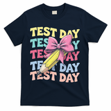 Test Day Testing Teacher Coquette Bow Pencil T-Shirt - Navy
