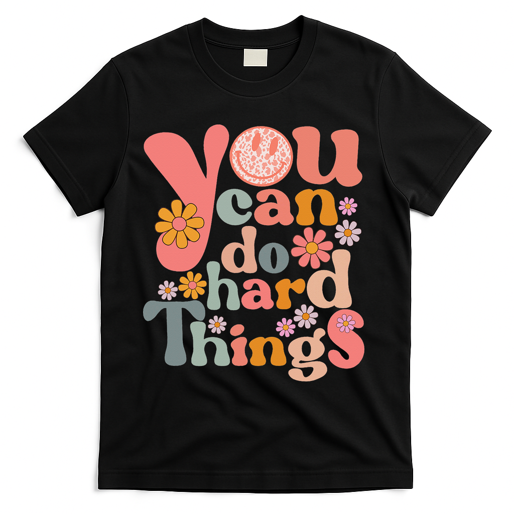 Test Day Teacher You Can Do Hard Things Groovy Retro T-Shirt - Black