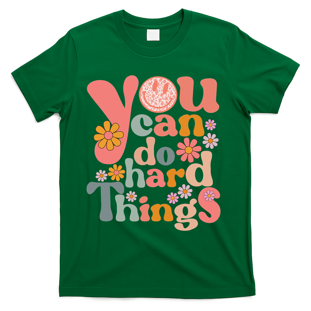 Test Day Teacher You Can Do Hard Things Groovy Retro T-Shirt - Green