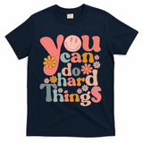 Test Day Teacher You Can Do Hard Things Groovy Retro T-Shirt - Navy