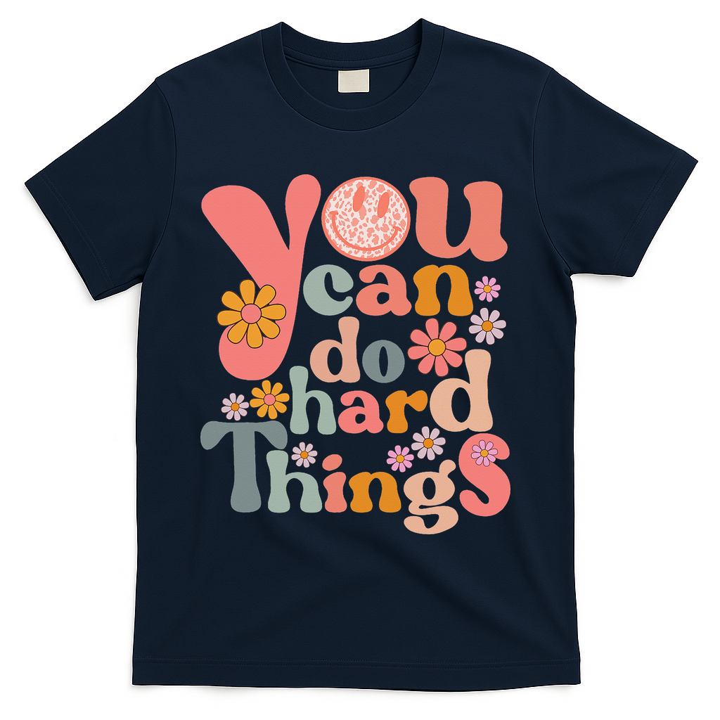 Test Day Teacher You Can Do Hard Things Groovy Retro T-Shirt - Navy