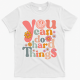 Test Day Teacher You Can Do Hard Things Groovy Retro T-Shirt - White