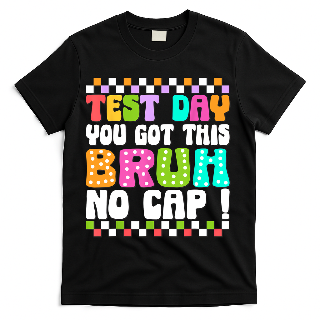 Test Day You Got This Bruh No Cap Funny Testing Day Teacher  T-Shirt - Black