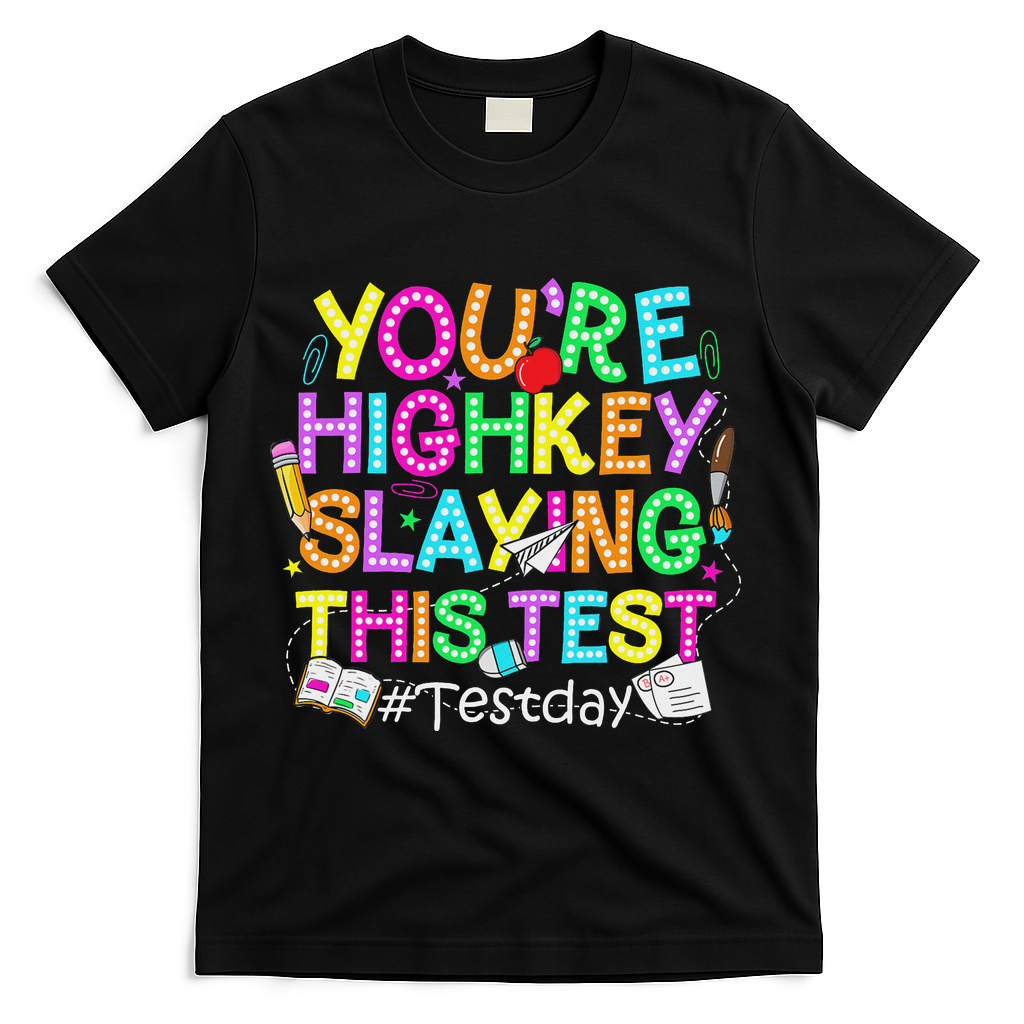 Test Day You're Highkey Slaying This Test Testing Teacher T-Shirt - Black