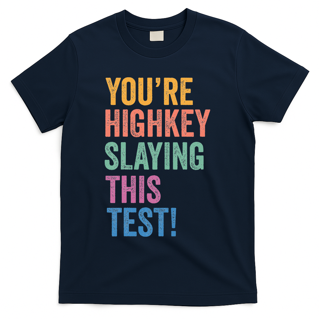 Testing Day Youre Highkey Slaying This Test Day Teacher Gift T-Shirt - Navy