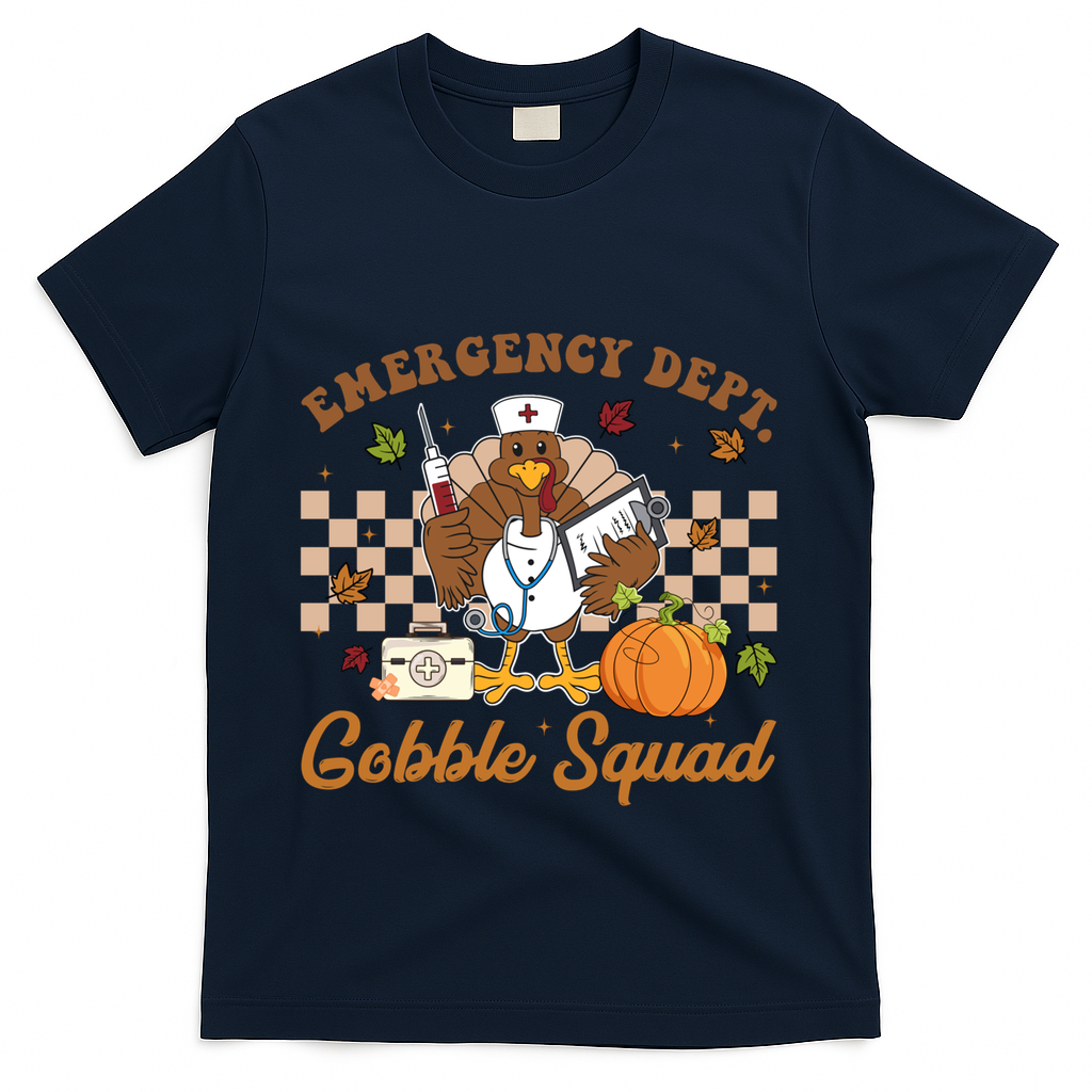 Thanksgiving Er Nurse Emergency Dept Departt Gobble Squad Gift T-Shirt - Navy