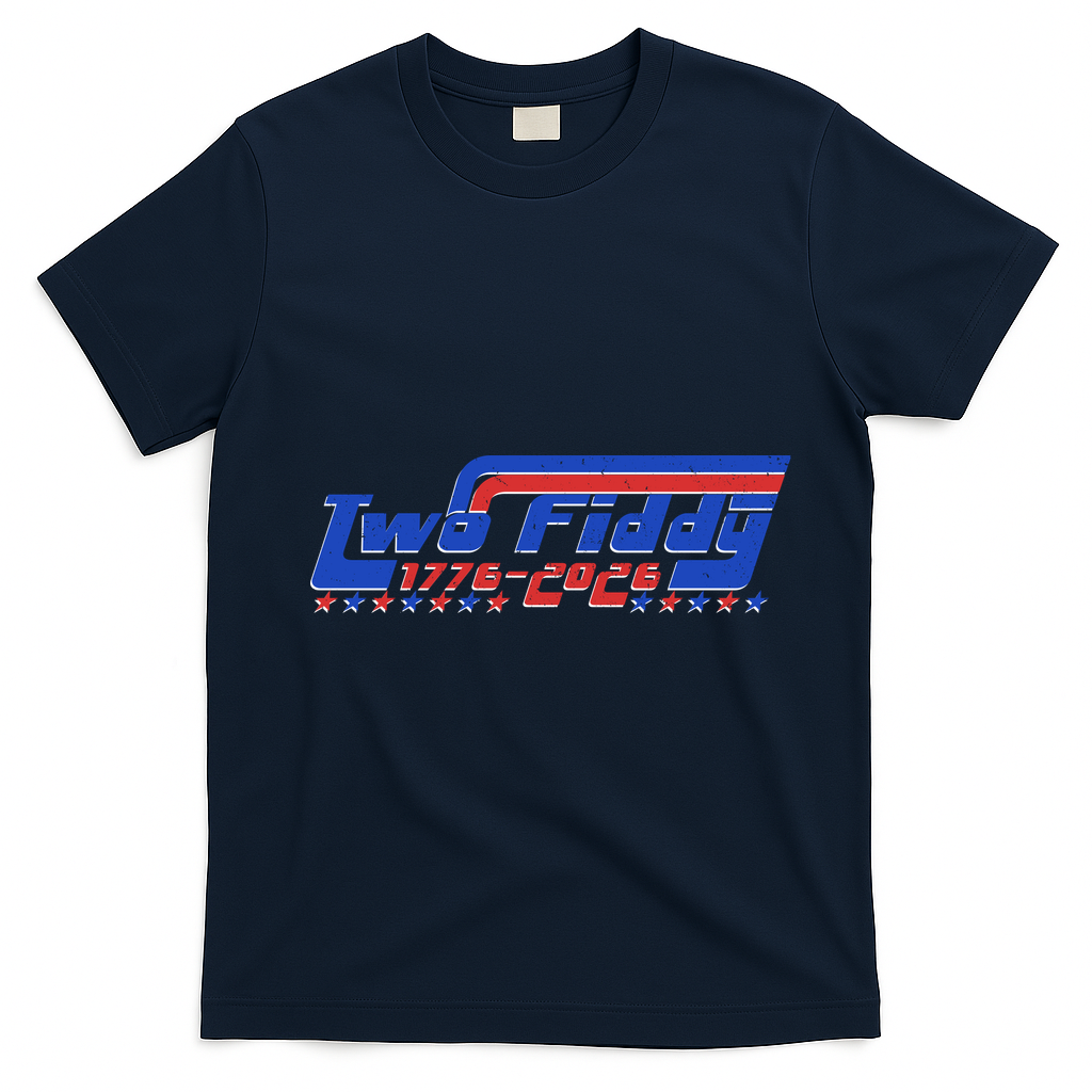 Two Fiddy 1776-2026 Vintage Americana Graphic Apparel T-Shirt - Navy Blue