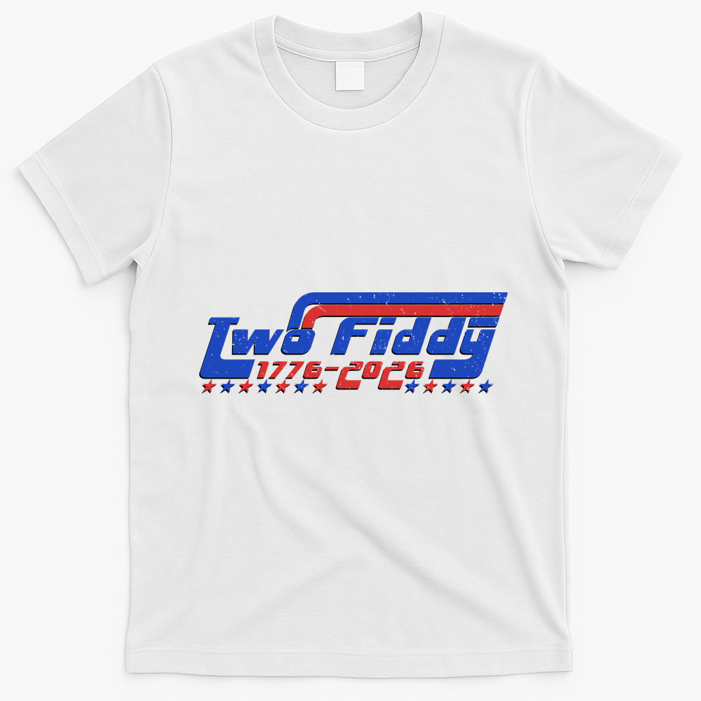Two Fiddy 1776-2026 Vintage Americana Graphic Apparel T-Shirt - White