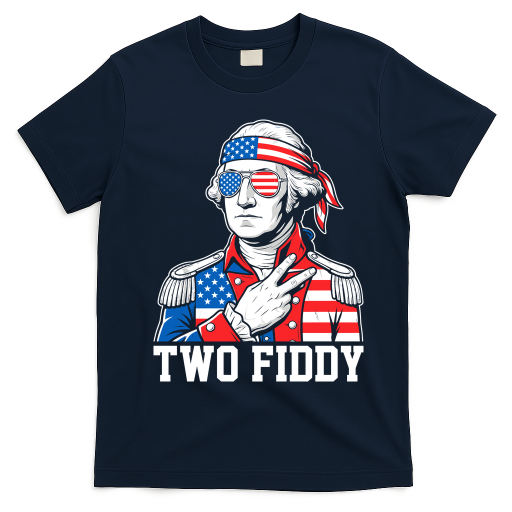 Two Fiddy American Revolution George Washington 250 Years T-Shirt - Navy Blue