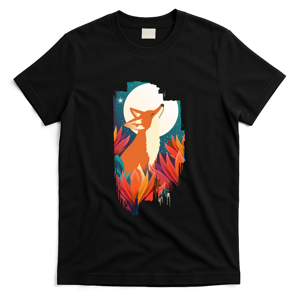 the fox and full moon - Black