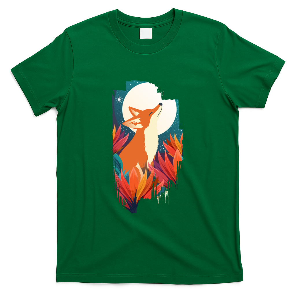 the fox and full moon - Green