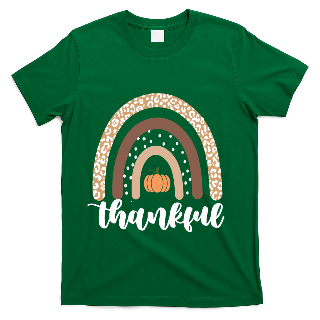Thankful Fall Autumn Pumpkin Rainbow T-Shirt - Green