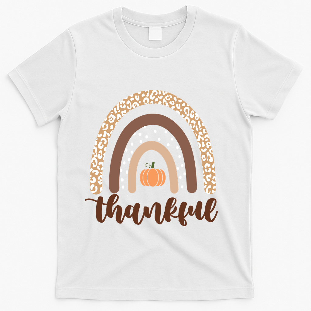 Thankful Fall Autumn Pumpkin Rainbow T-Shirt - White