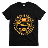 Thanksgiving Family Blessed Thankful Grateful Happy Emblem T-Shirt - Black
