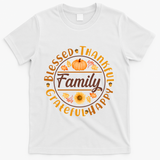 Thanksgiving Family Blessed Thankful Grateful Happy Emblem T-Shirt - White