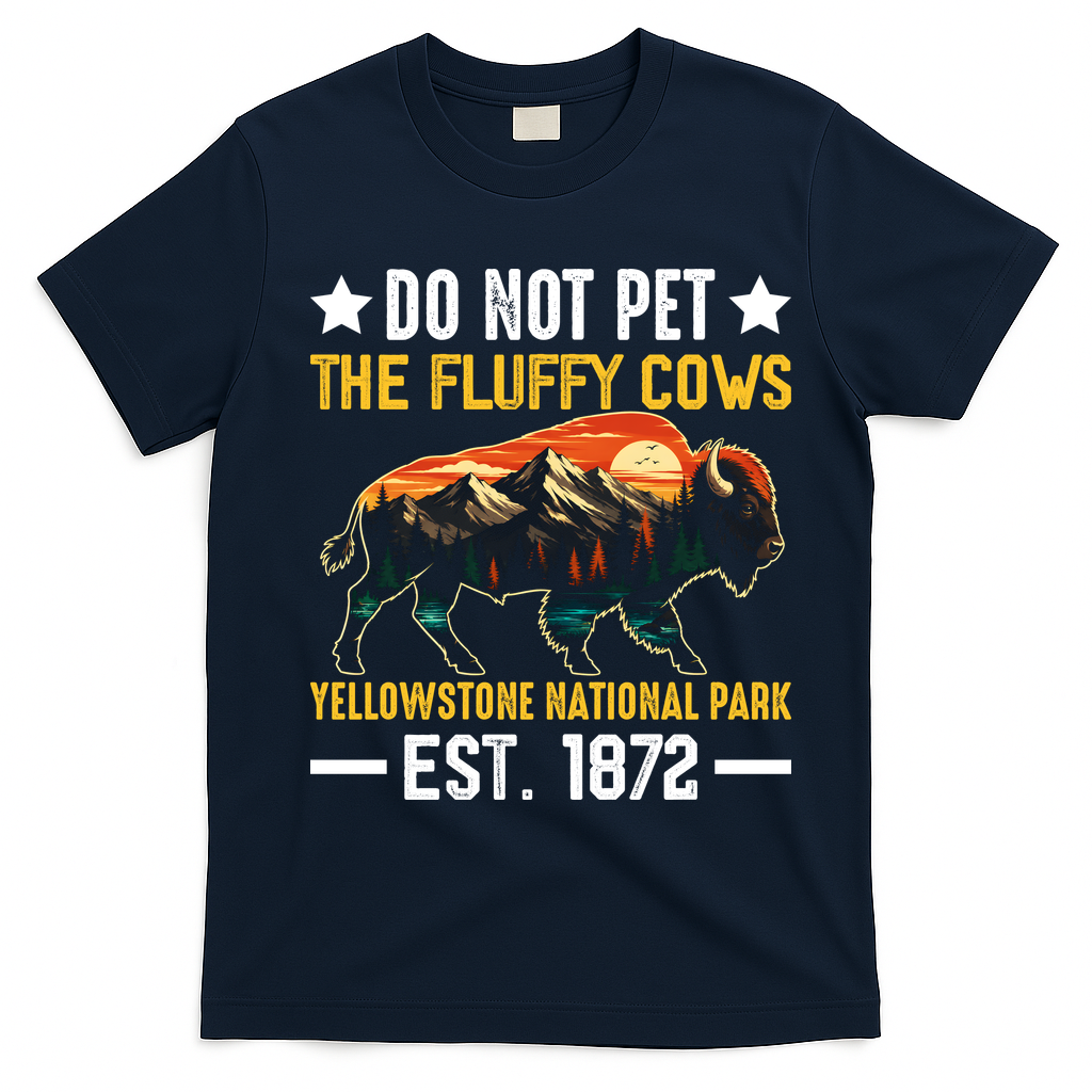 The Fluffy Cows Yellowstone National Park T-Shirt - Navy Blue