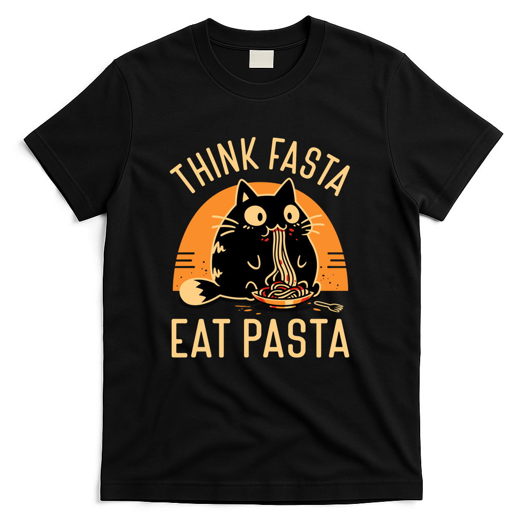 Think Fasta Eat Pasta - Funny Hungry Cat - Black
