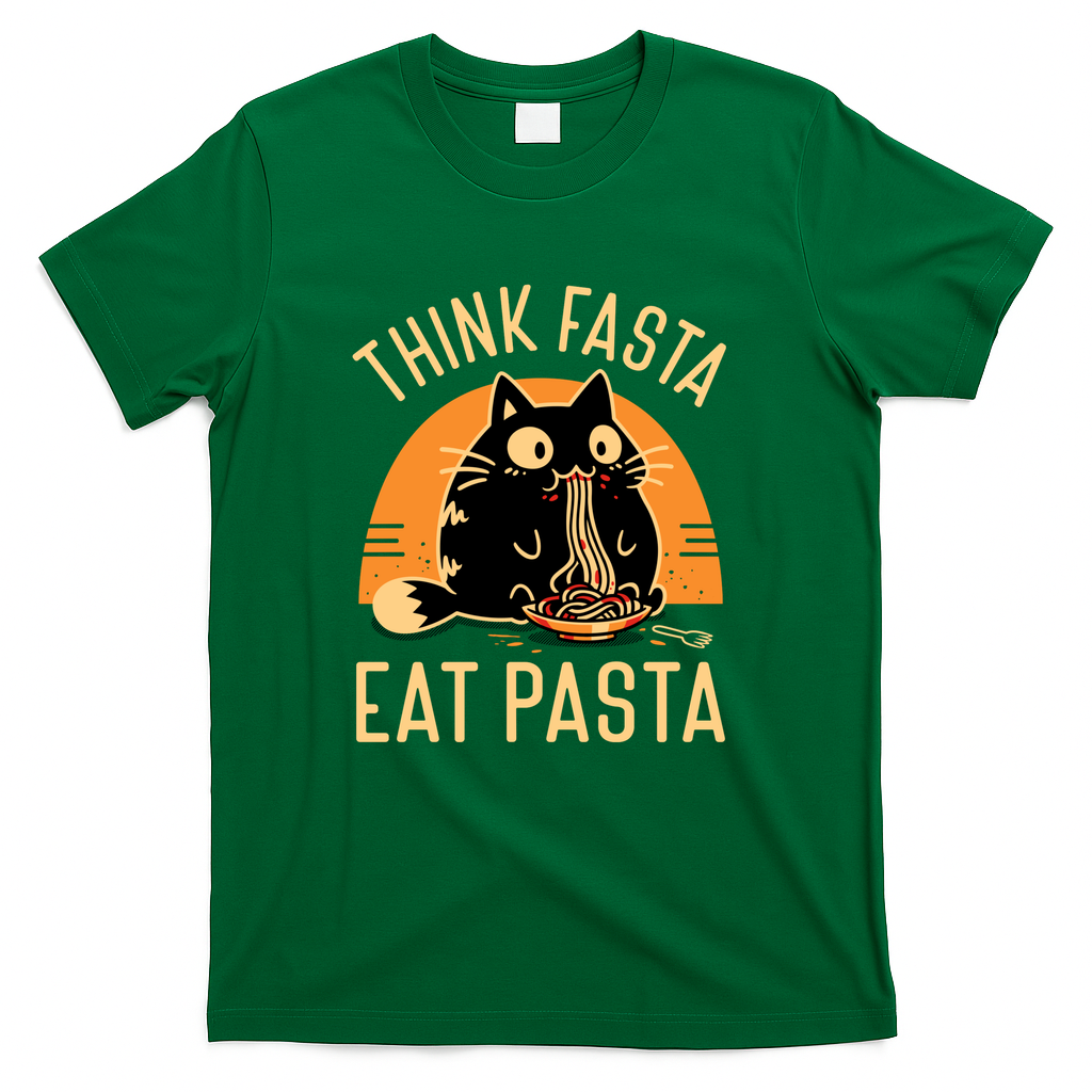 Think Fasta Eat Pasta - Funny Hungry Cat - Green