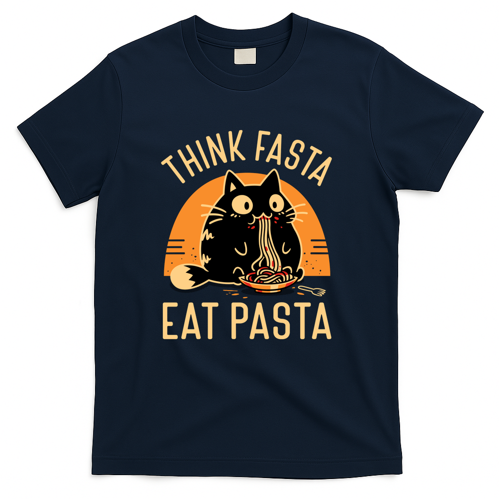 Think Fasta Eat Pasta - Funny Hungry Cat - Navy