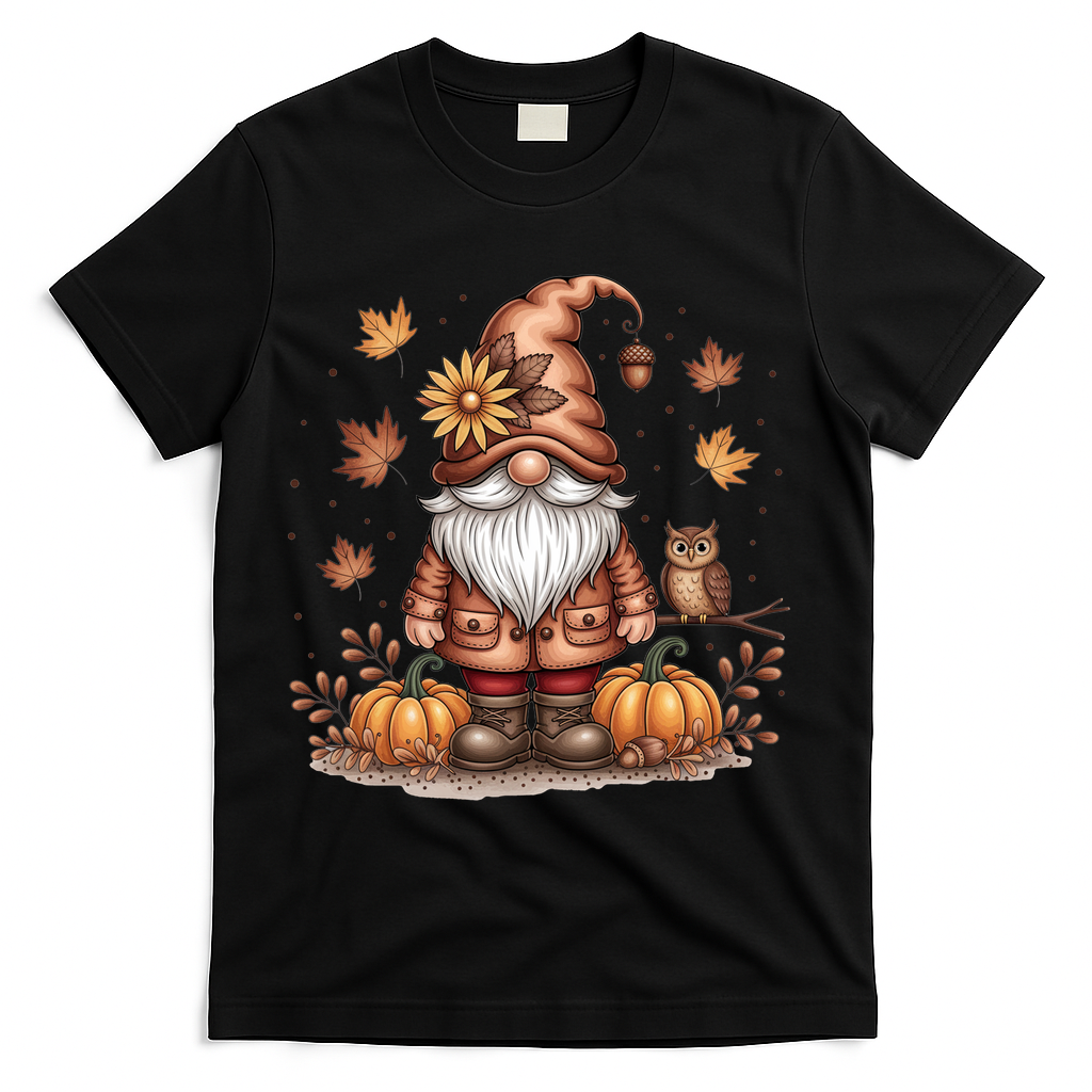 Trendy Fall Gnome Cute Thanksgiving Autumn Gift T-Shirt - Black