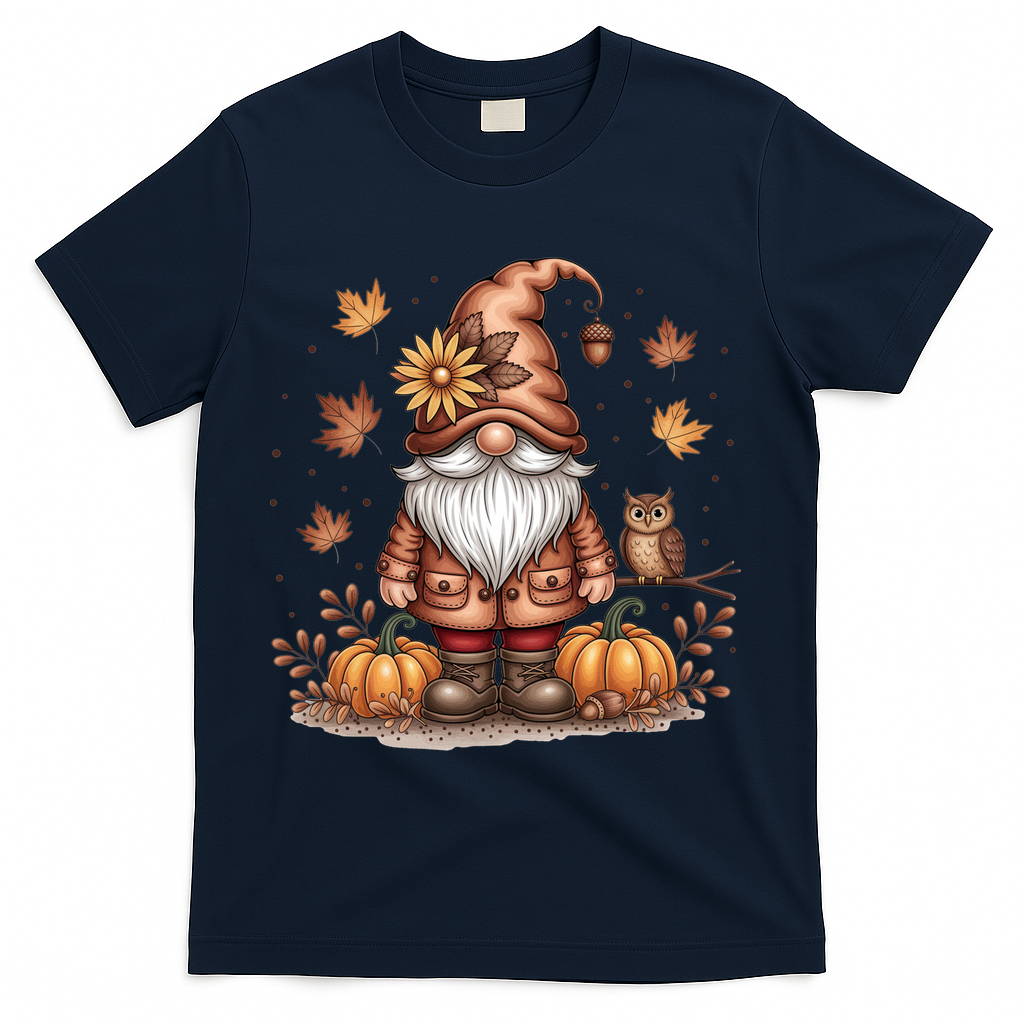Trendy Fall Gnome Cute Thanksgiving Autumn Gift T-Shirt - Navy