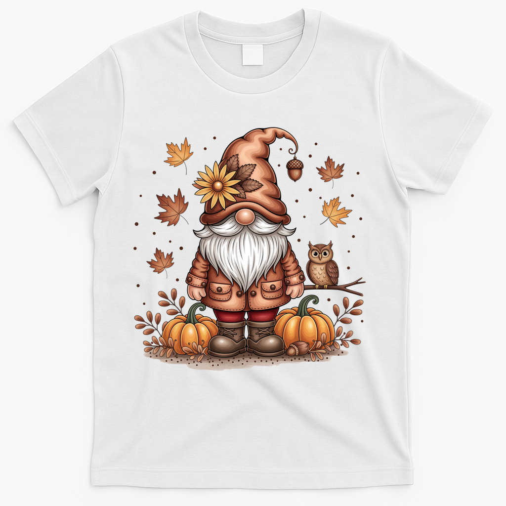 Trendy Fall Gnome Cute Thanksgiving Autumn Gift T-Shirt - White