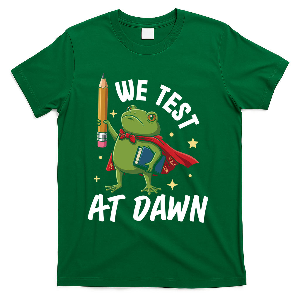 Teacher Frog We Test At Dawn T-Shirt - Green