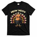 Thanksgiving For Women Meow Cat Turkey T-Shirt - Black