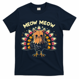 Thanksgiving For Women Meow Cat Turkey T-Shirt - Navy