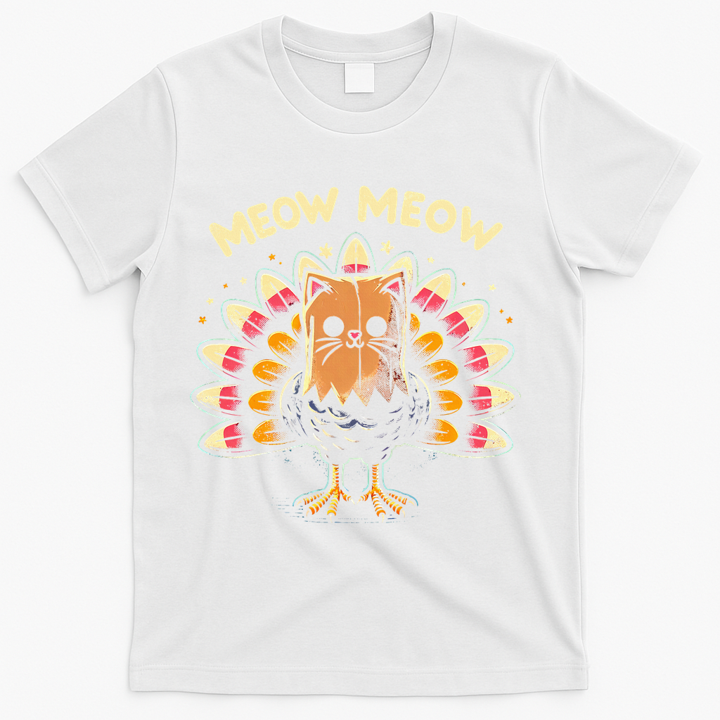 Thanksgiving For Women Meow Cat Turkey T-Shirt - White