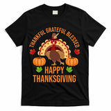 Thankful Grateful Blessed Happy Thanksgiving Quote T-Shirt - Black
