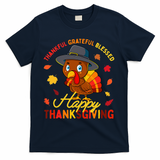 Thankful Grateful Blessed Thanksgiving Turkey T-Shirt - Navy