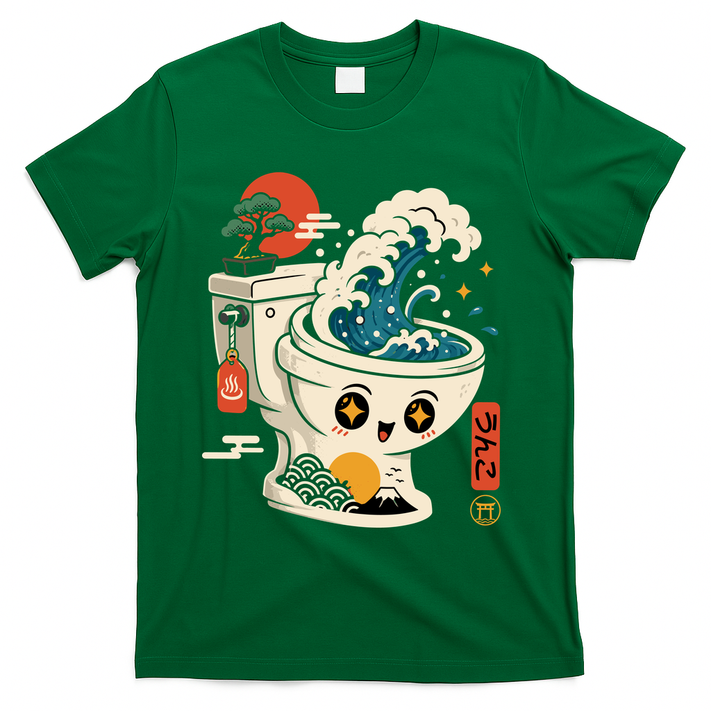The Great Flush Wave Funny Toilet Spoof T-Shirt - Green