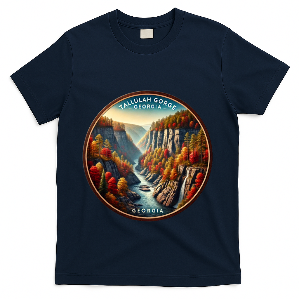 Tallulah Gorge Georgia In The Fall Autumn Leaves T-Shirt - Navy