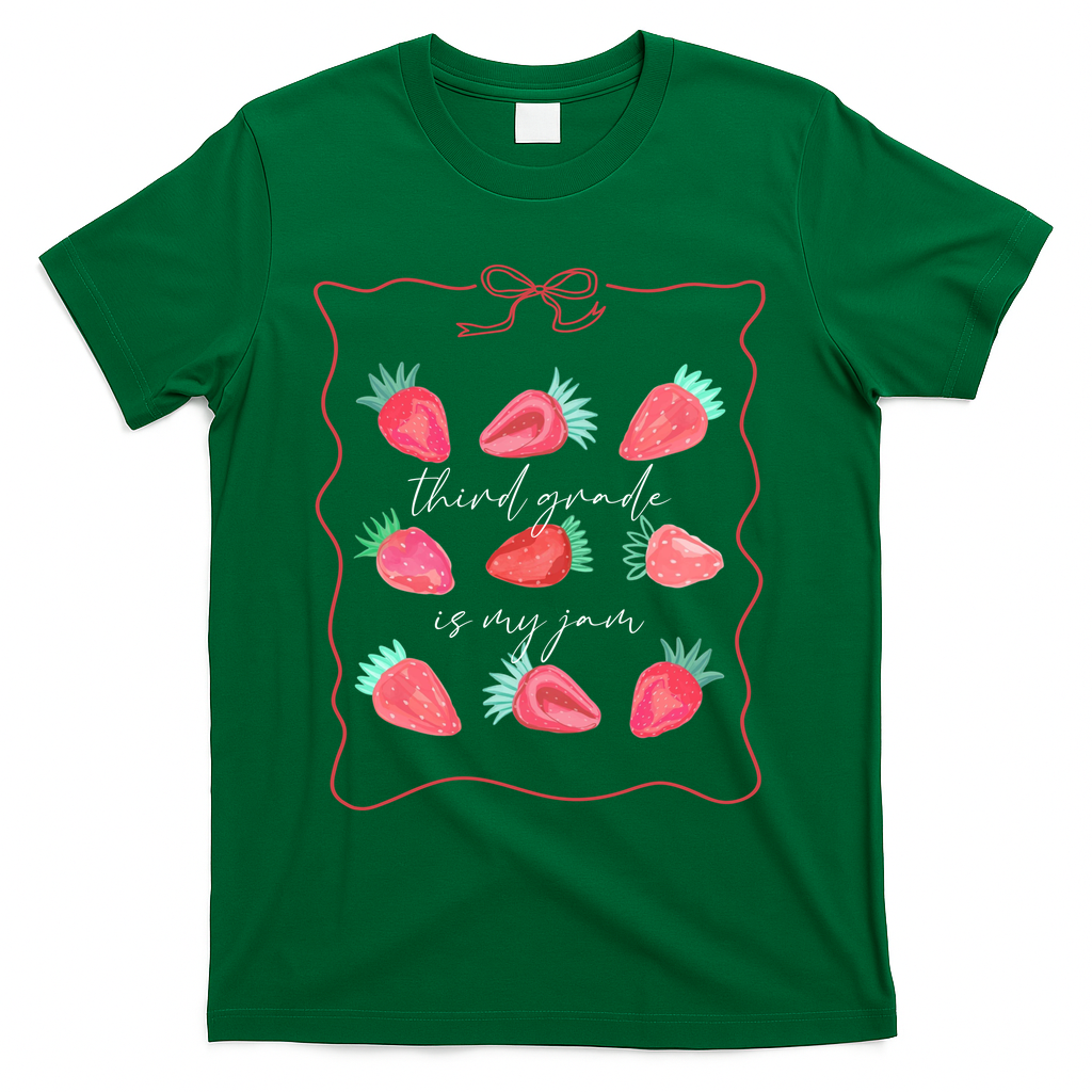 Third Grade Is My Jam Strawberry 3rd Grade Teacher T-Shirt - Green