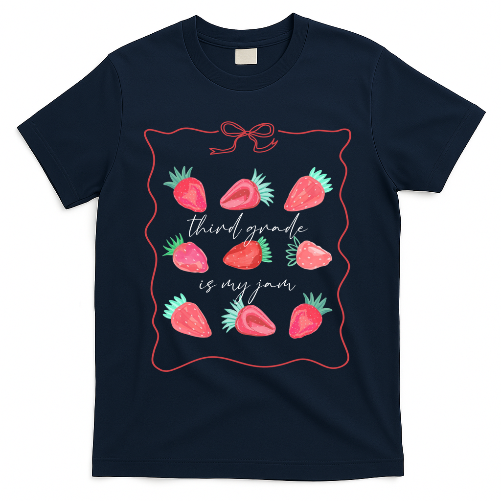 Third Grade Is My Jam Strawberry 3rd Grade Teacher T-Shirt - Navy