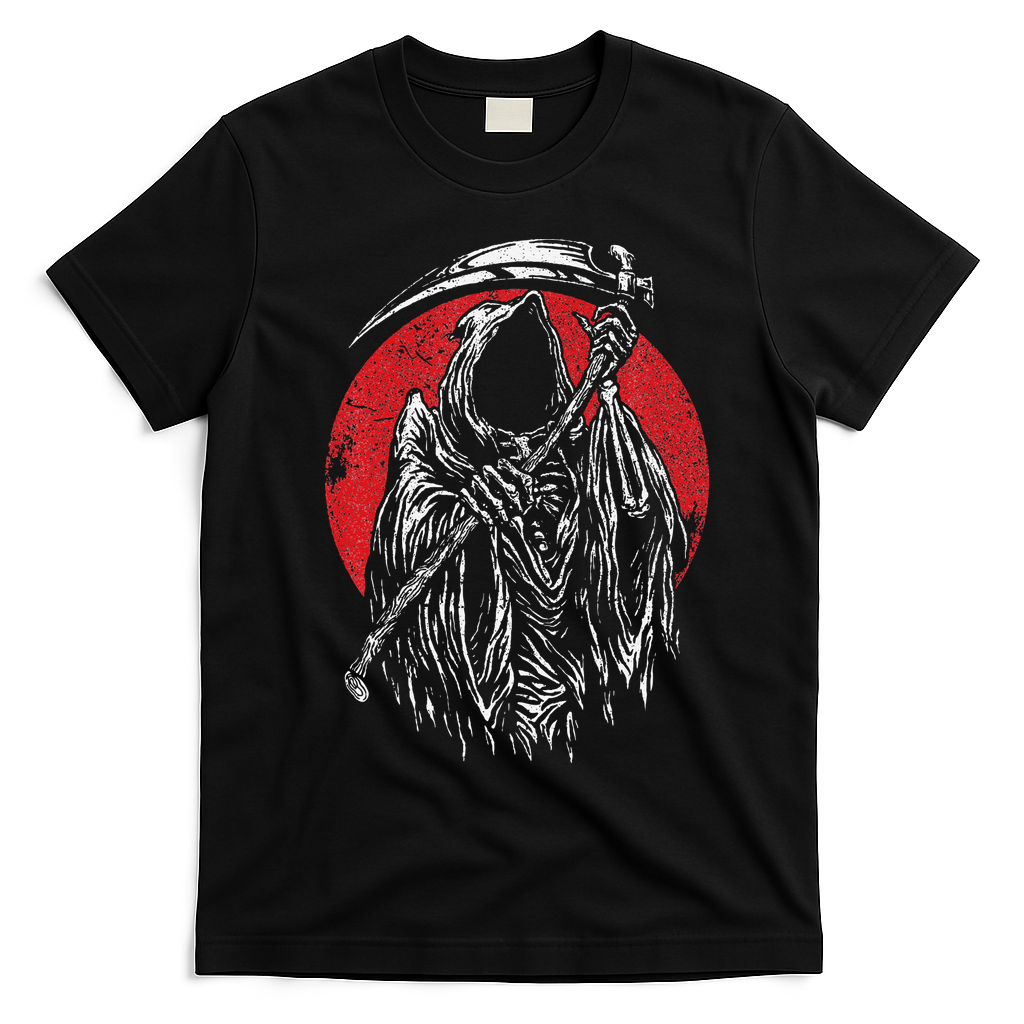 The Grim Reaper Skeleton Skull Death Scythe Grunge Horror T-Shirt - Black