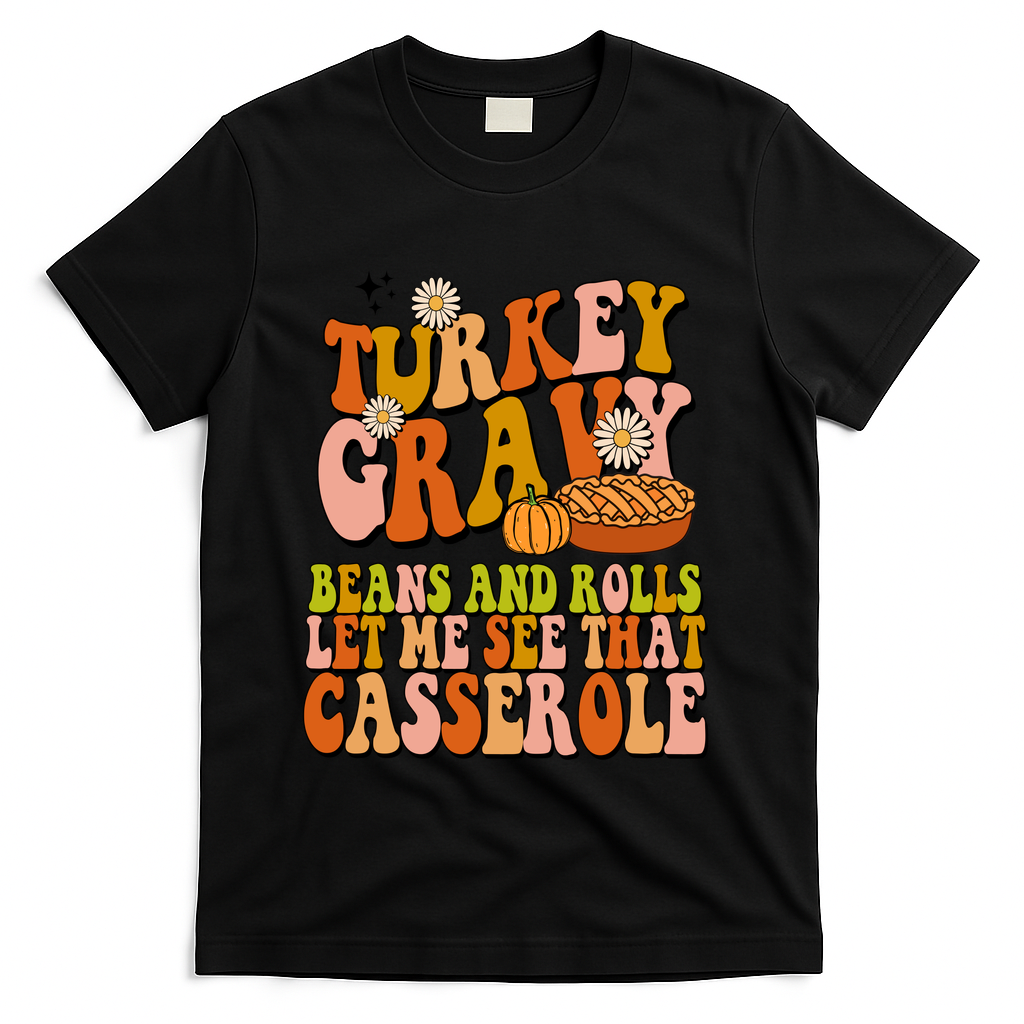 Turkey Gravy Retro Groovy Thanksgiving Food T-Shirt - Black