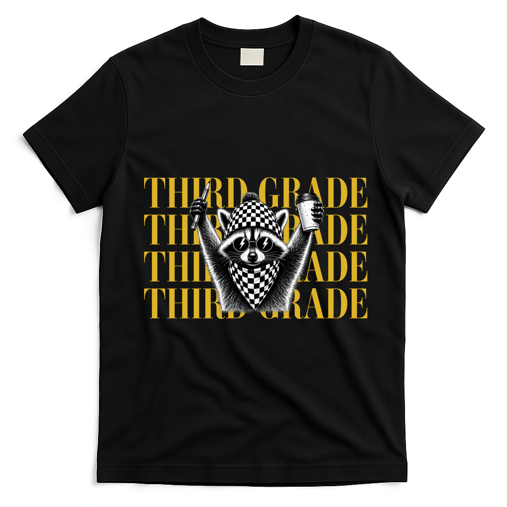 Third Grade Raccoon Back To School T-Shirt - Black