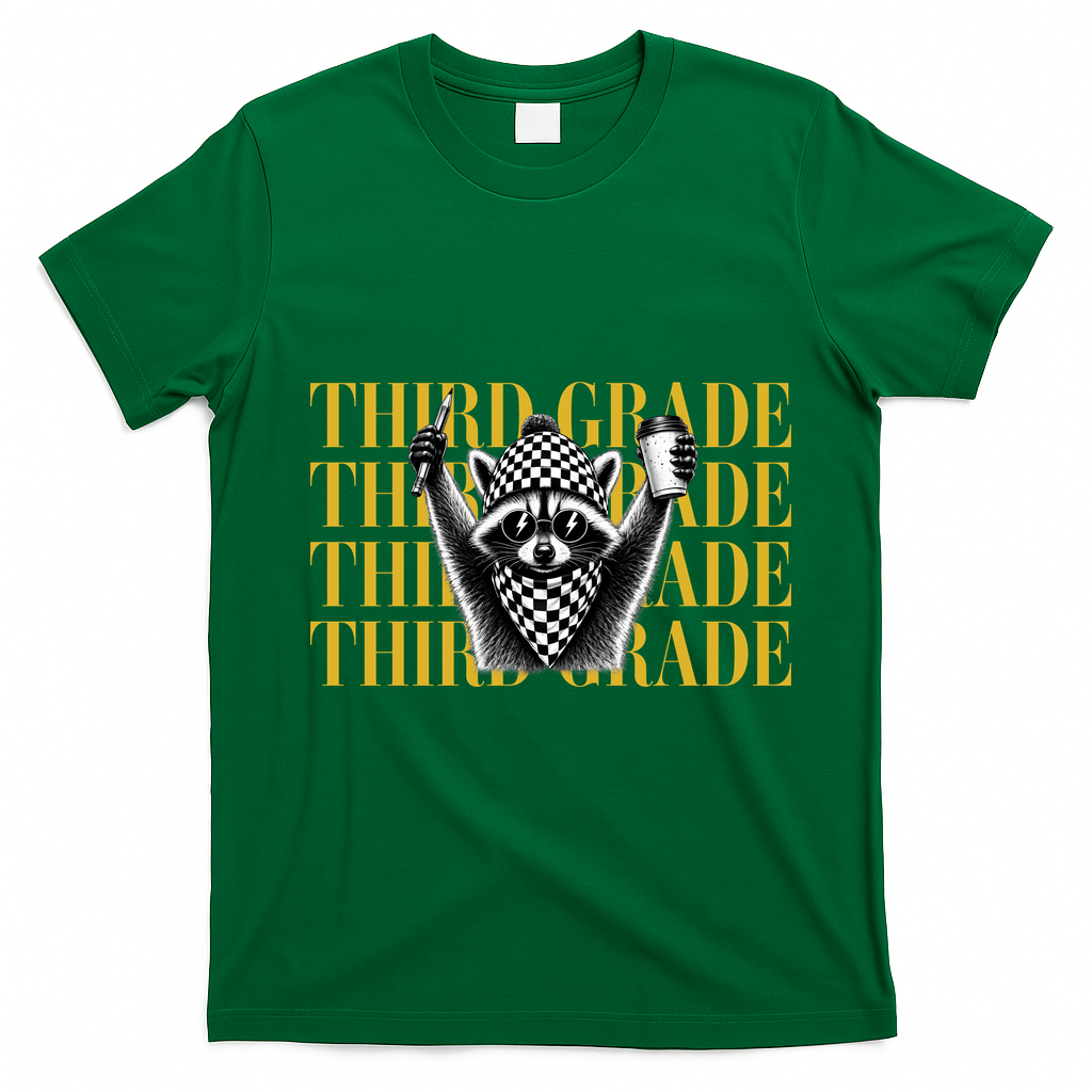 Third Grade Raccoon Back To School T-Shirt - Irish Green