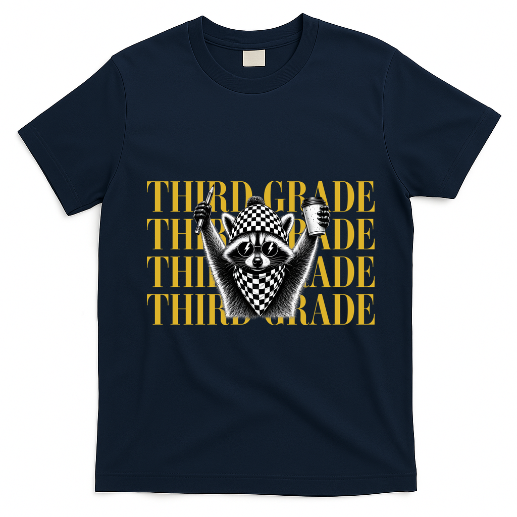 Third Grade Raccoon Back To School T-Shirt - Navy Blue