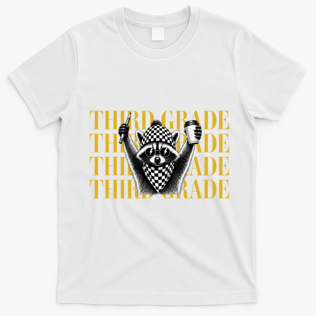 Third Grade Raccoon Back To School T-Shirt - White
