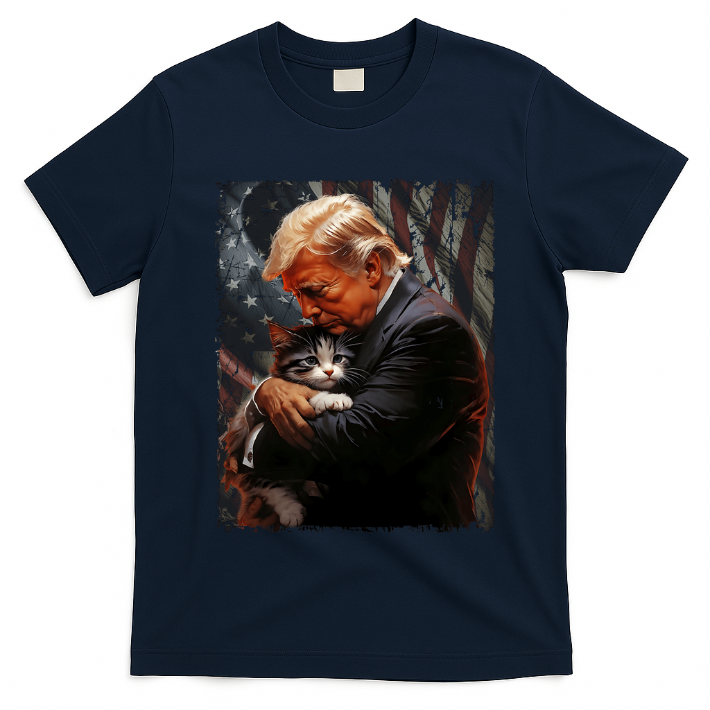 Trump Hugging An Orange Cat 2024 Make Cats Safe Again T-Shirt