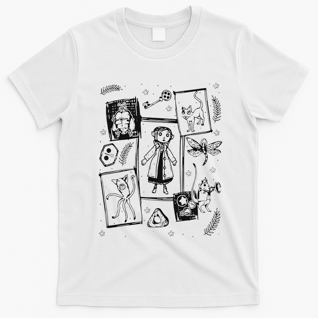 Thriller Horror And Cat Coraline Aesthetic T-Shirt - White