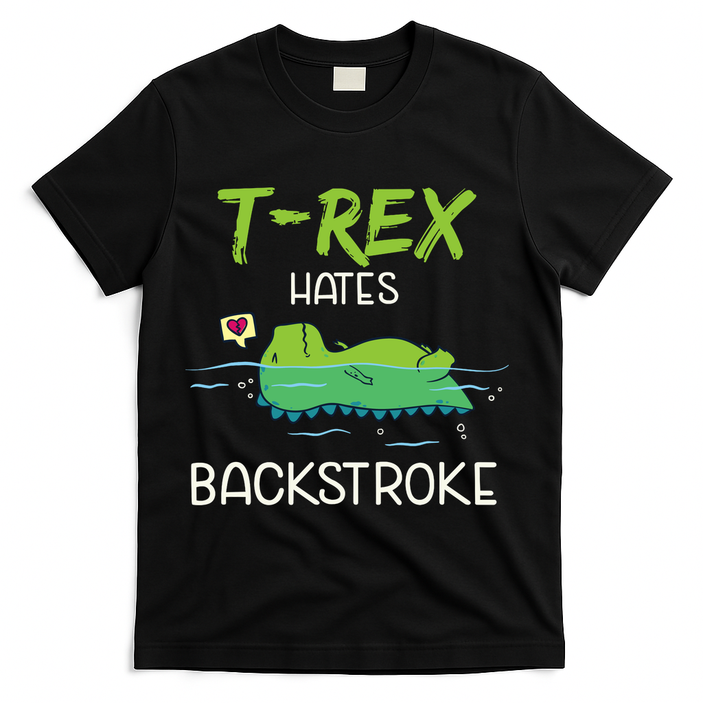 Trex Hates Backstroke Funny Swimming Dinosaur Gift T-Shirt - Black