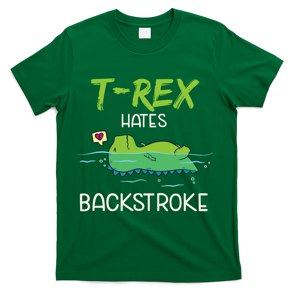 Trex Hates Backstroke Funny Swimming Dinosaur Gift T-Shirt - Green